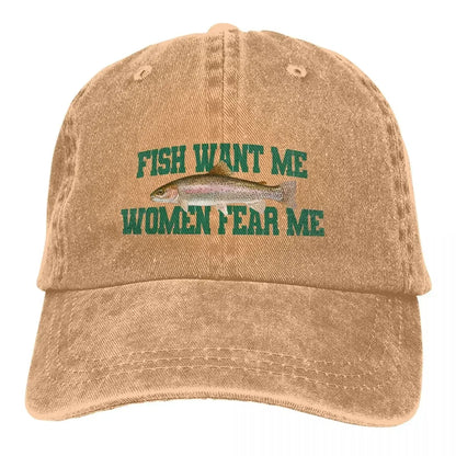 Pure Color Dad Hats Fish Want Me Women Fear Me Meme Classic Baseball Caps