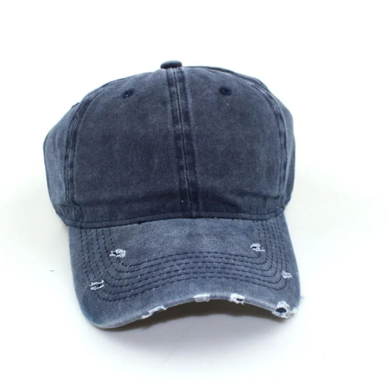 Solid Distressed Perforated Mesh Washed Baseball Cap