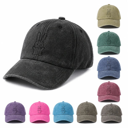 Rabbit Peace Sign Washed Baseball Cap