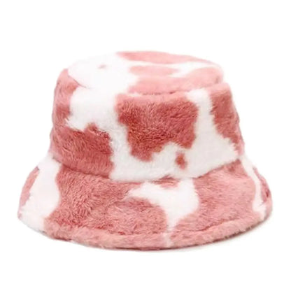 Outdoor Cow Stripe Bucket Hat Warm Fisherman Cap Casual Soft Panama Hat Men Women