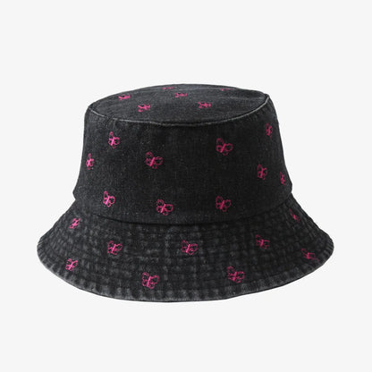 New Summer Hat For Women Denim Bucket Hat Embroidery Heart Butterfly Daisy