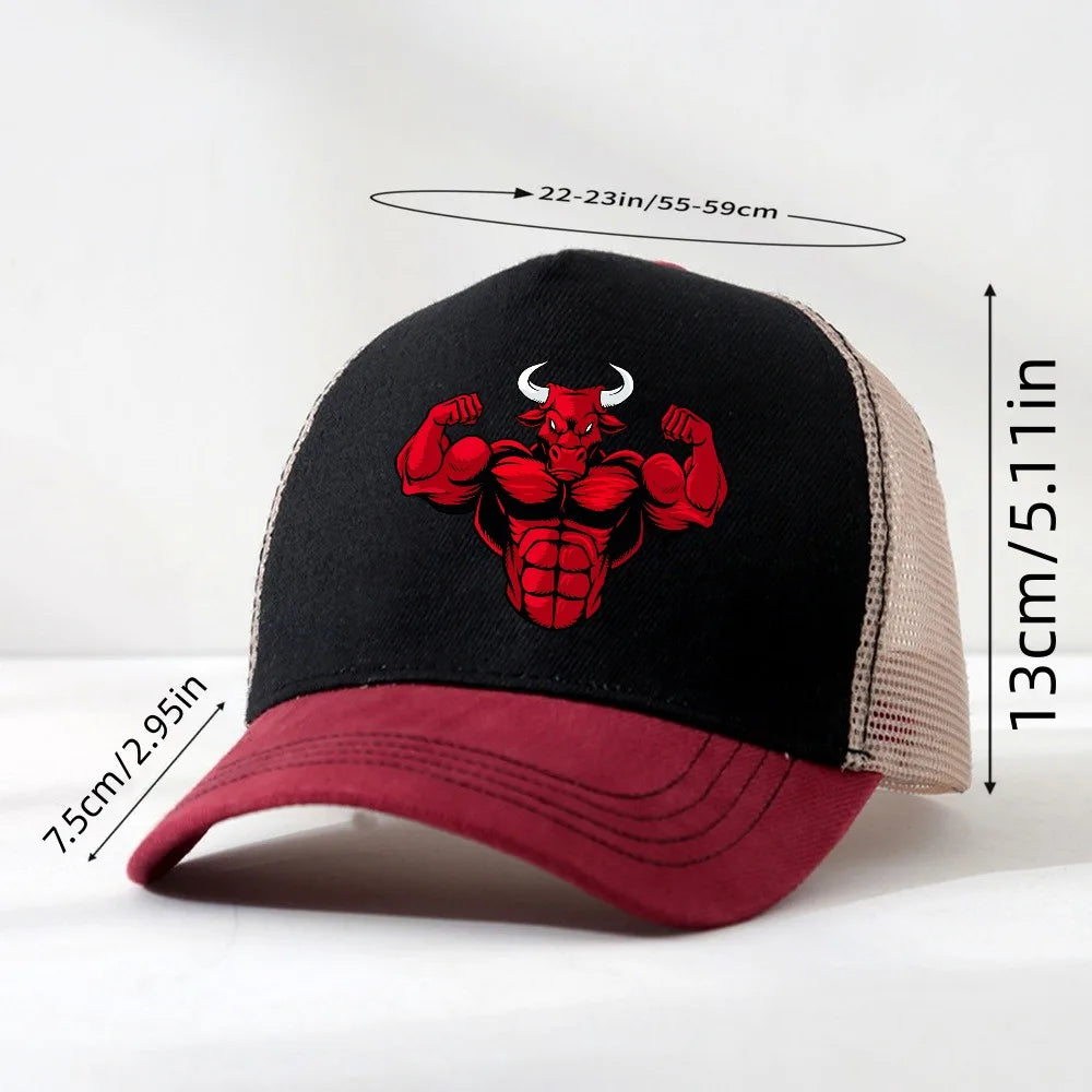 Angry Bull Head Print Summer Baseball Cap