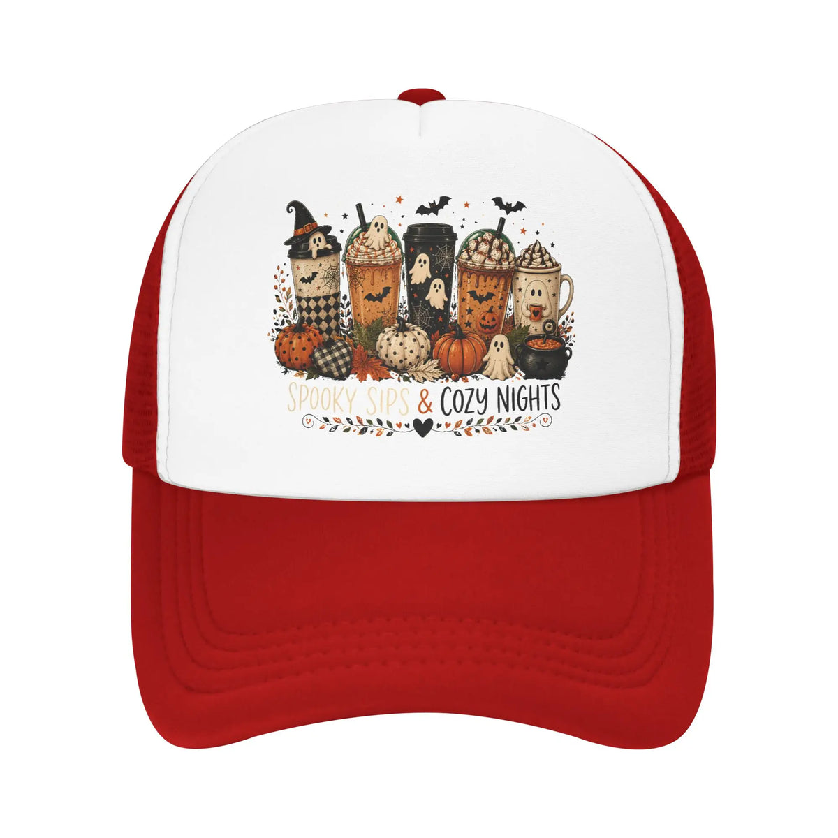 Unisex Coffee Ghost Spooky Fall Trucker Hats Mesh Baseball Cap