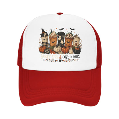 Unisex Coffee Ghost Spooky Fall Trucker Hats Mesh Baseball Cap