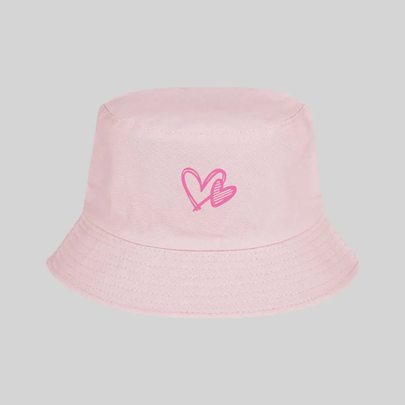 Women's Solid Color Pink Heart Pattern Bucket Hat