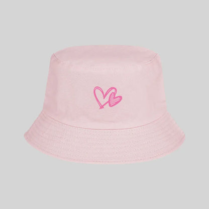 Women's Solid Color Pink Heart Pattern Bucket Hat