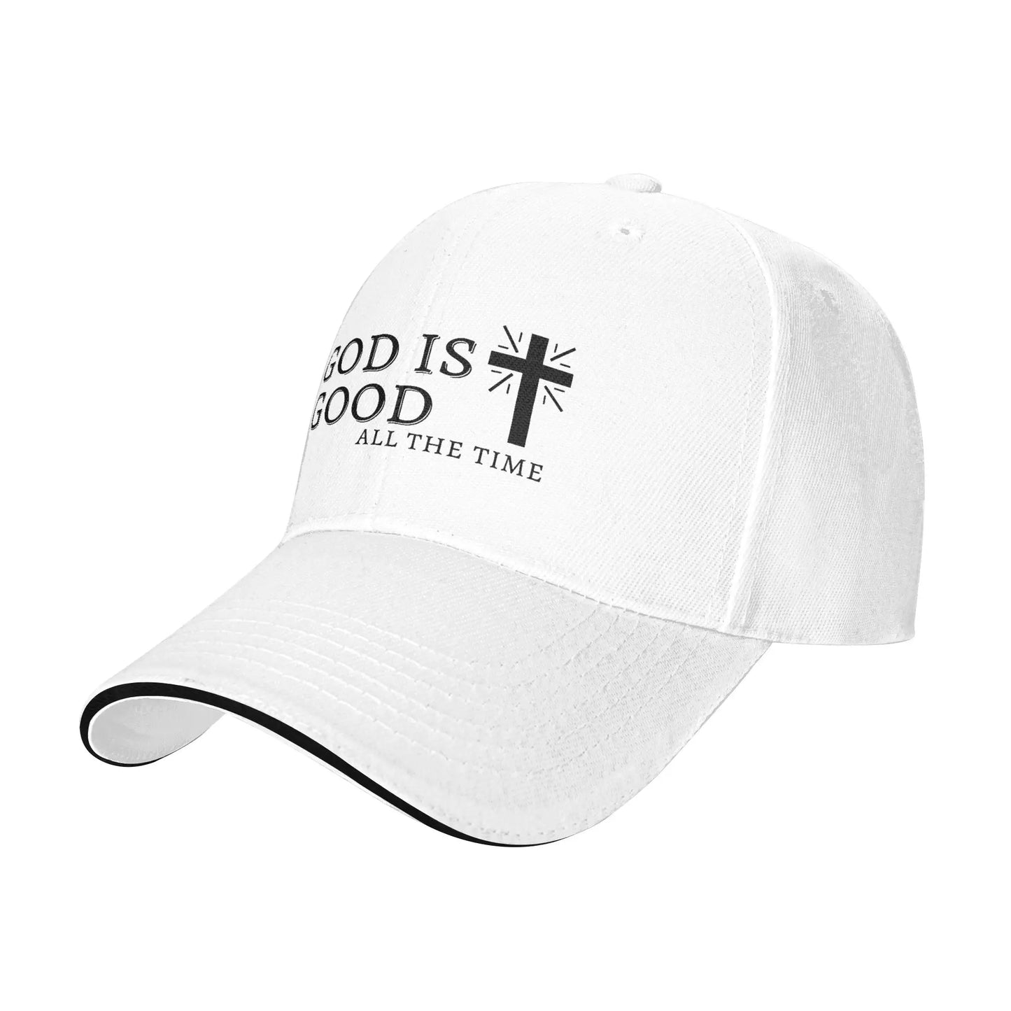 Black Christian GOD IS GOOD Jesus Cross White Baseball Cap