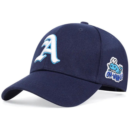 Unisex Gothic Letter A Side Whale Embroidery Baseball Caps