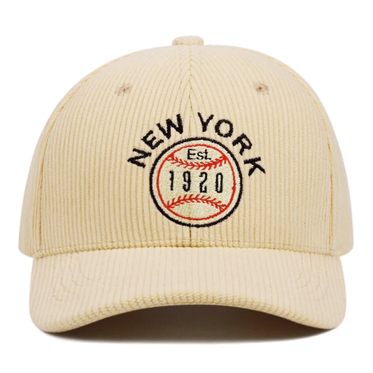 New York1920 Corduroy Letter Embroidery Baseball Caps Women Men
