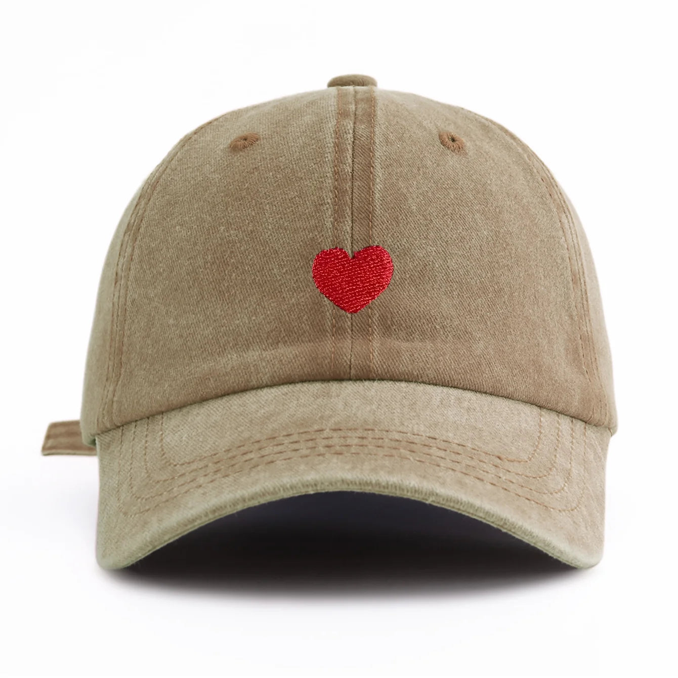 Red Heart Embroidery Washed Baseball Cap For Adults