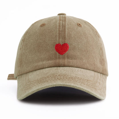 Red Heart Embroidery Washed Baseball Cap For Adults