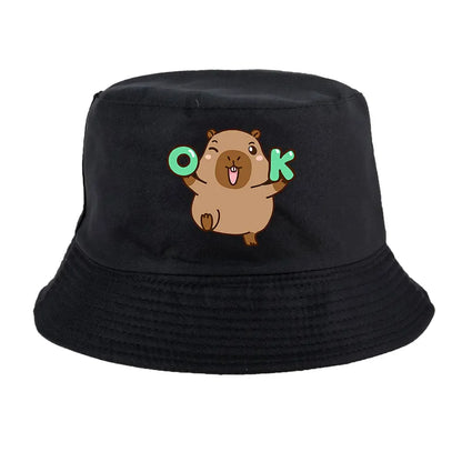 Summer Spring Ladies Cotton Korean Casual  Sunprotection Capybara Bucket Hat