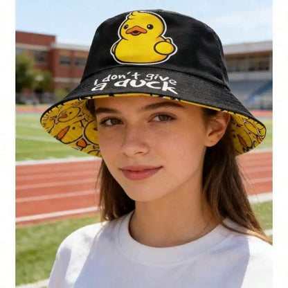 Hip-Hop Cartoon Double-Sided Duck Print Fisherman Hat Bucket Hat