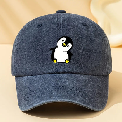 Retro Washed Penguin Cartoon Printed Baseball Cap