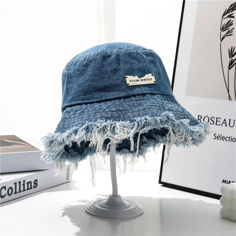 New Summer Washed Denim Blue Bucket Hat