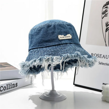 New Summer Washed Denim Blue Bucket Hat