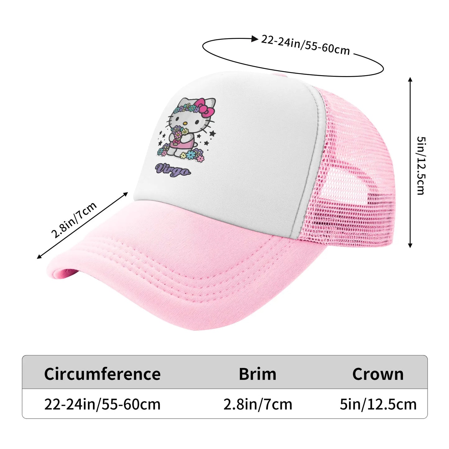 Unisex Hello Kitty Zodiac Virgo Baseball Cap Hip-Hop Mesh Baseball Cap