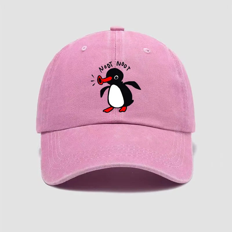 Cross-Border Hottest Curved Brim Wash Cotton Baseball Cap Cartoon Penguin
