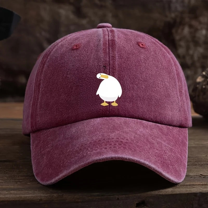 Cute Duck Print Baseball Cap With Adjustable Snap Button
