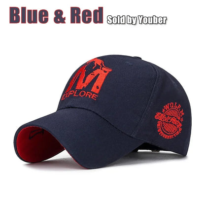 M letter Wolf Totem Embroidery Cotton Adjustable Hard Top Baseball Cap