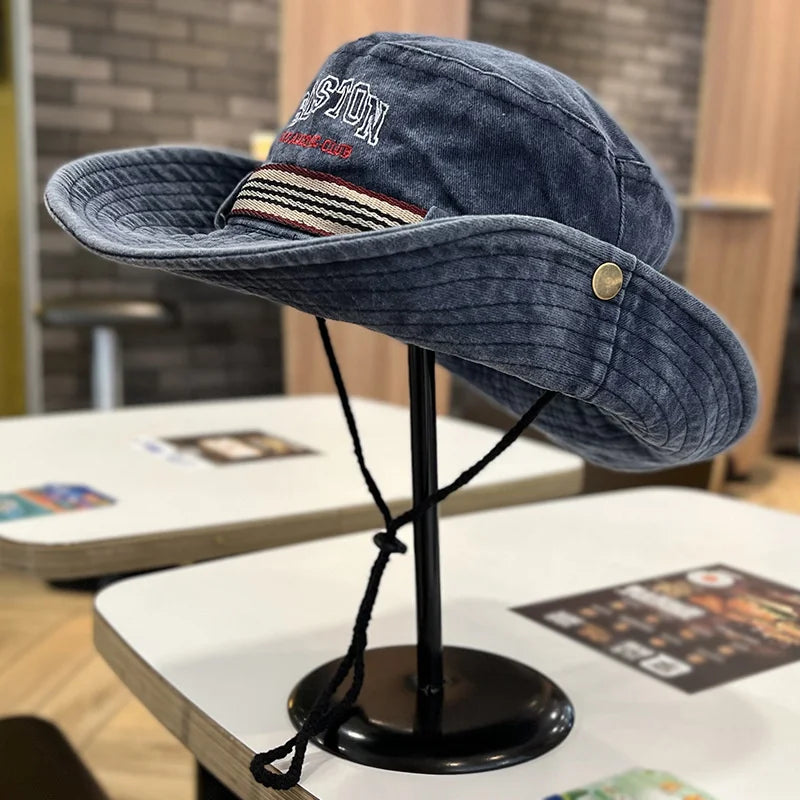 Summer Men Bucket Hat Outdoor Washed Cotton