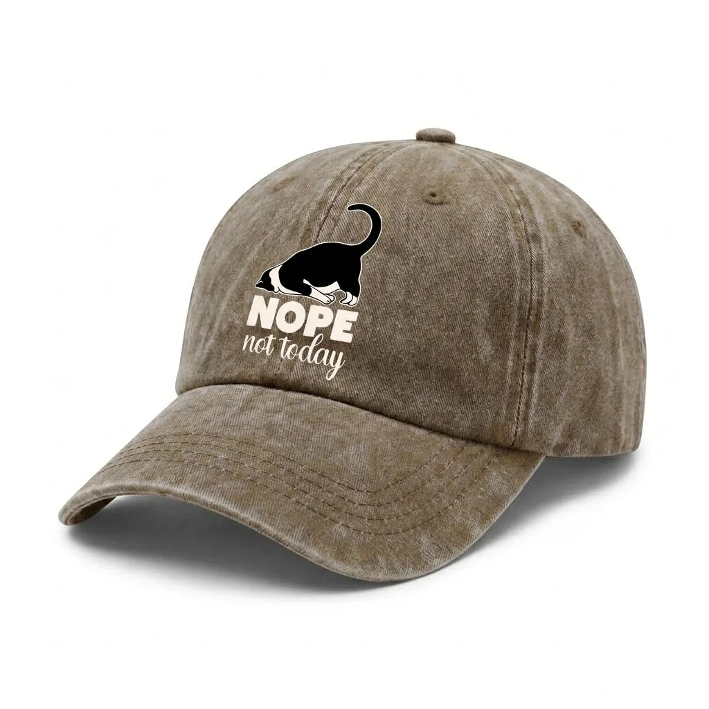 Nope Not Today Cat Graphic Vintage Washed Baseball Cap