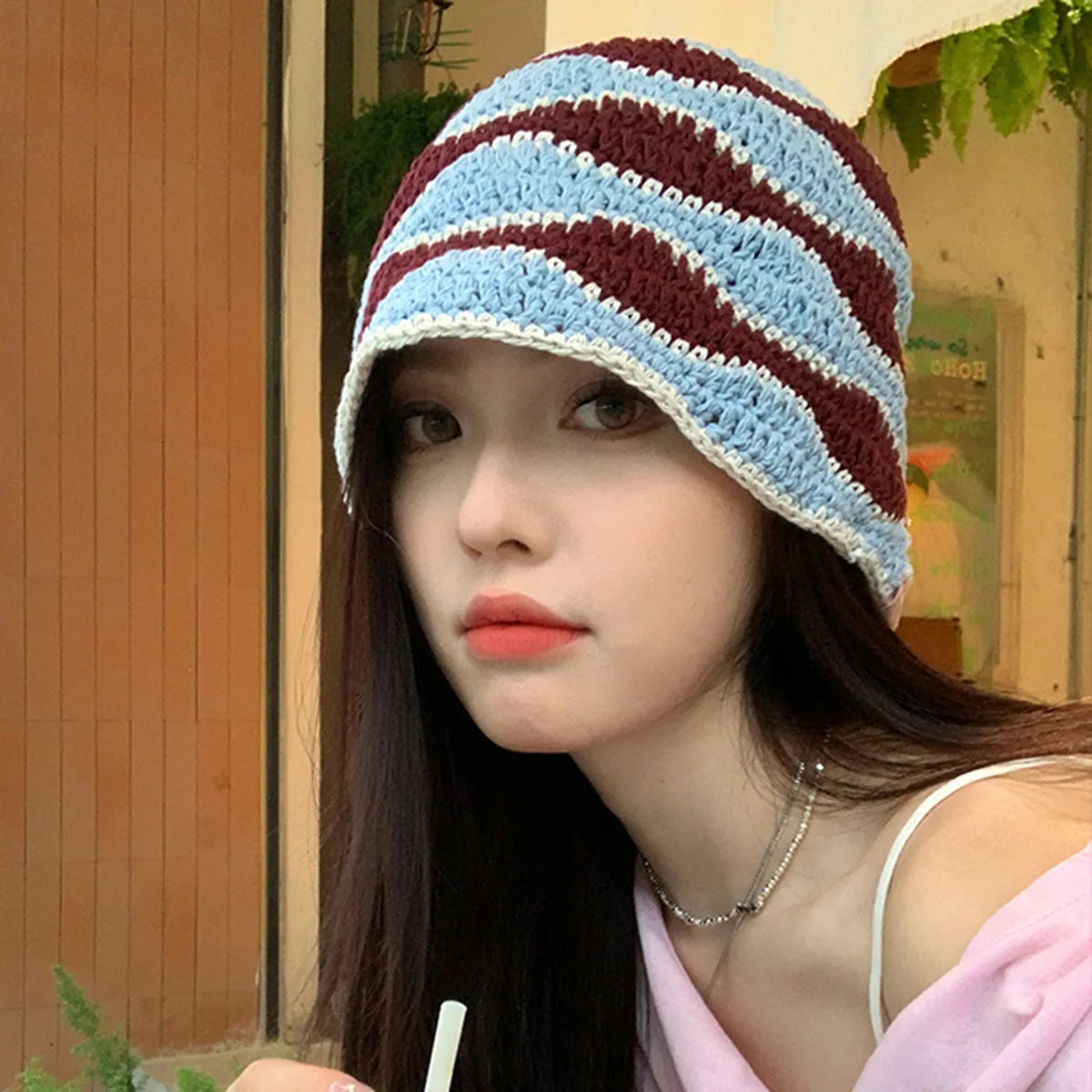 Fashion Colorful Gradient Stripe Woolen Hat Women's