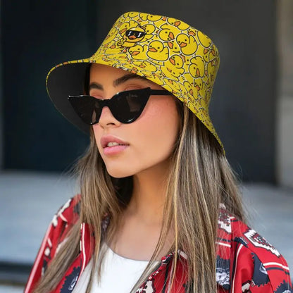 Rubber Cartoon Ducks Print Bucket Hats Cute Yellow Ducks