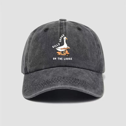 Skateboarding Duck Print Washed Baseball Cap