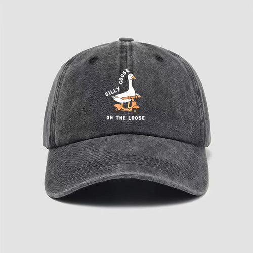 Skateboarding Duck Print Washed Baseball Cap