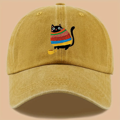 Cat Print Trucker Hat Vintage Washed Baseball Cap