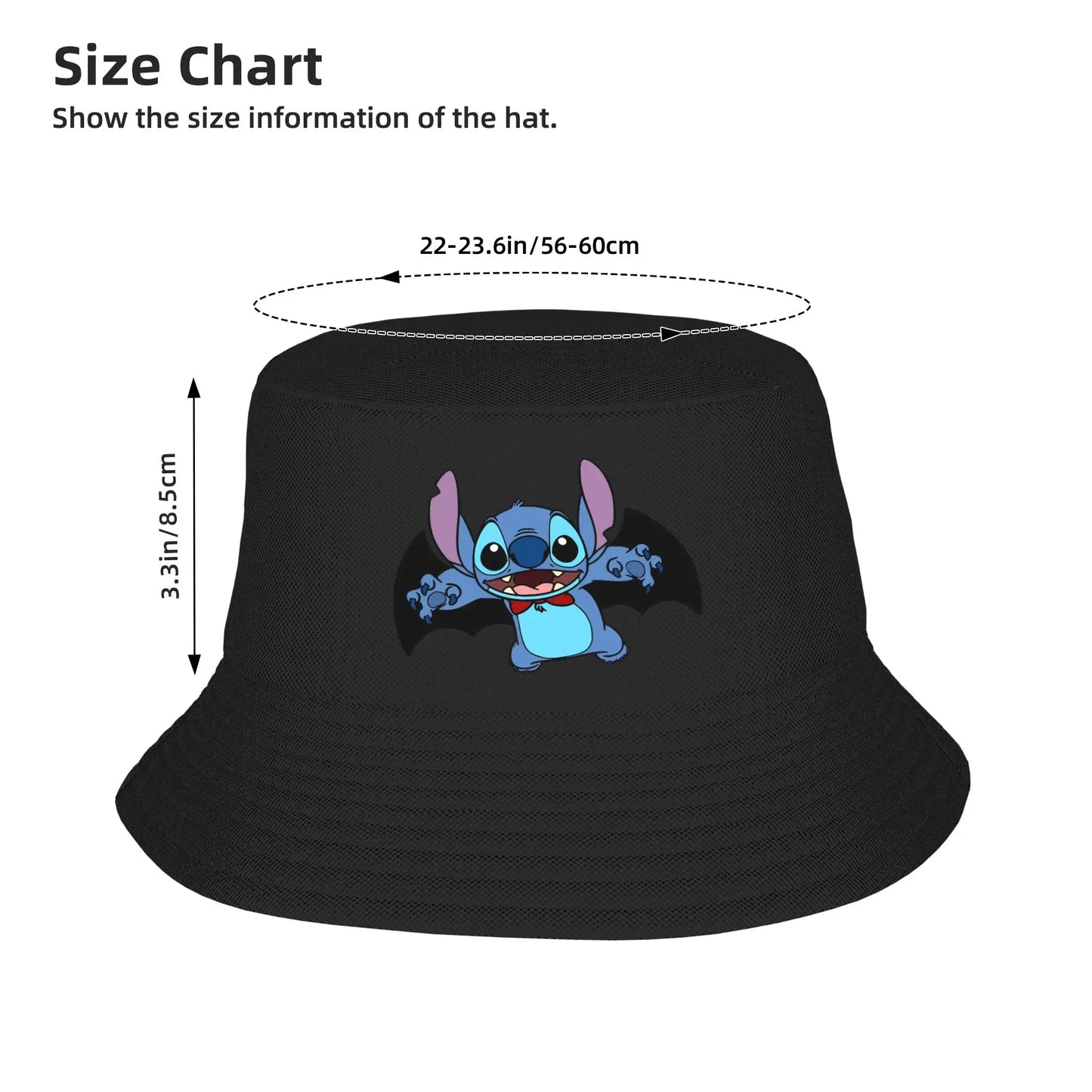 Streetwear Cartoon Stitch Bat Halloween Bucket Hat Girl