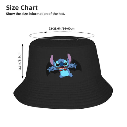 Streetwear Cartoon Stitch Bat Halloween Bucket Hat Girl