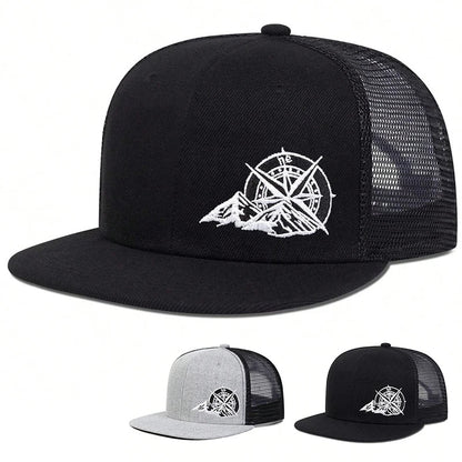 Unisex Compass Mountain Embroidery Hip-hop Net Hats