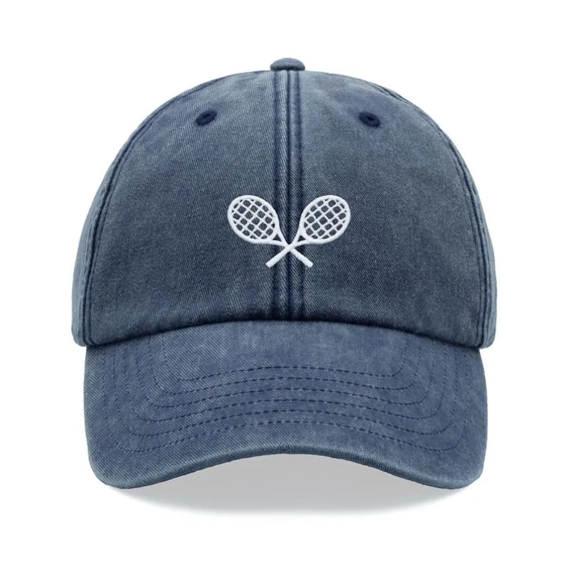 Tennis Racquets Crossed Retro Washed Baseball Caps