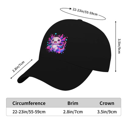 1 Piece Cute Kawaii Axolotl with Colorful Hearts Splash Baseball Cap