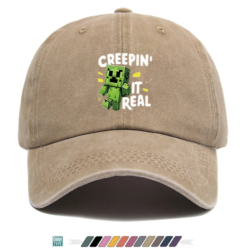 "Block-Based Game" Creeper Print Baseball Cap Fun English "CREEPIN' IT REAL