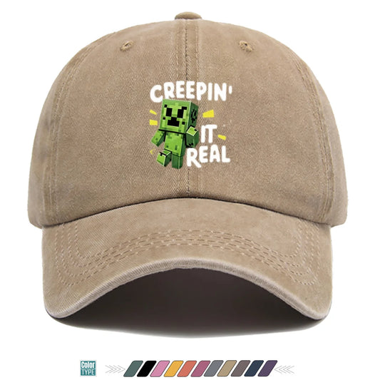 "Block-Based Game" Creeper Print Baseball Cap Fun English "CREEPIN' IT REAL