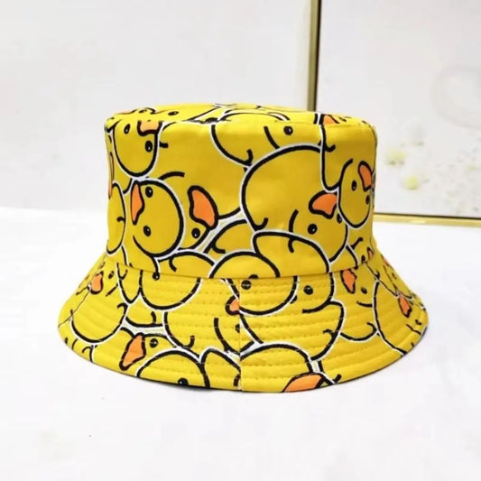 Double Sided Yellow Duck Bucket Hat Yellow Duck Pattern Trendy Design