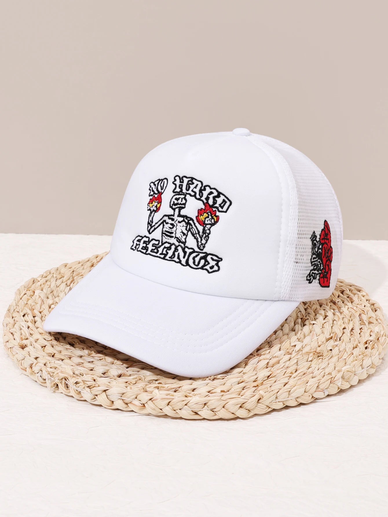 Unisex Skull Flame Embroidery Baseball Net