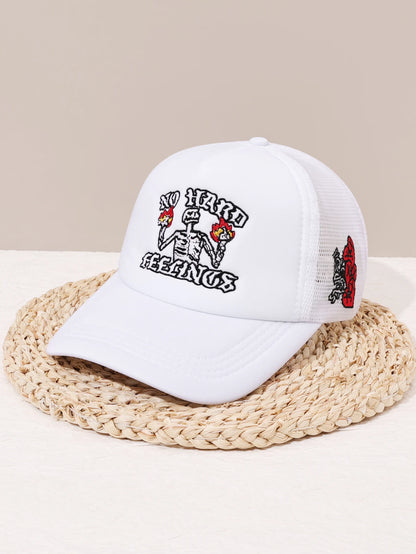 Unisex Skull Flame Embroidery Baseball Net