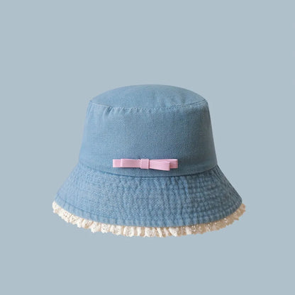 Casual Big Brimmed Denim Bucket Hat Y2K Sunscreen Lace Fisherman Hat