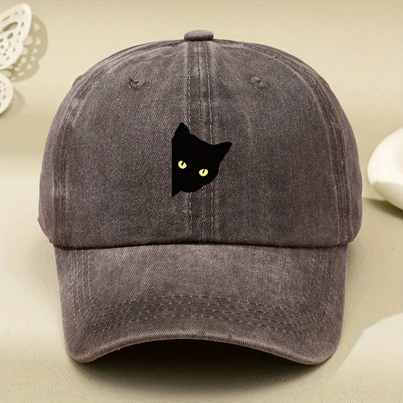 Cartoon Half Body Black Cat Print Baseball Cap