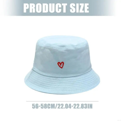Stylish Bucket Hats With Heart Embroidery Ladies Girls Fashion Sun Hats