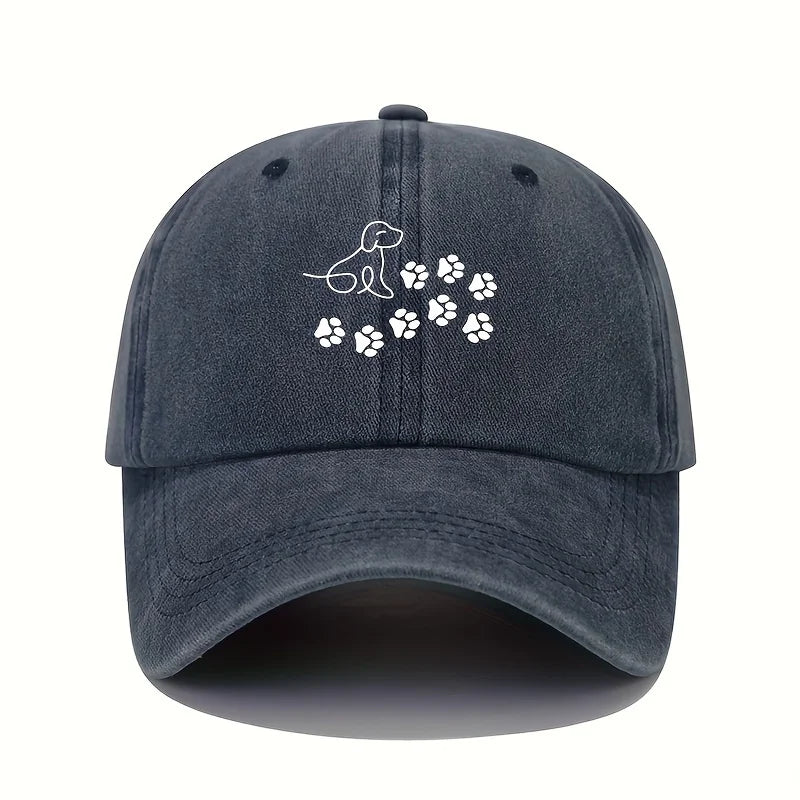 Cute Dog With Paw Print Pattern Baseball Cap Suitable For Both Men And Women