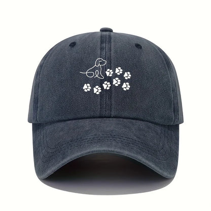 Cute Dog With Paw Print Pattern Baseball Cap Suitable For Both Men And Women