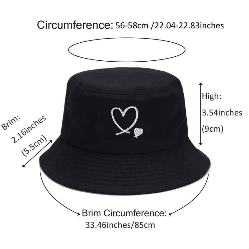 Men And Women's Bucket Hat with Heart Embroidery Bucket Hats Fisherman Caps