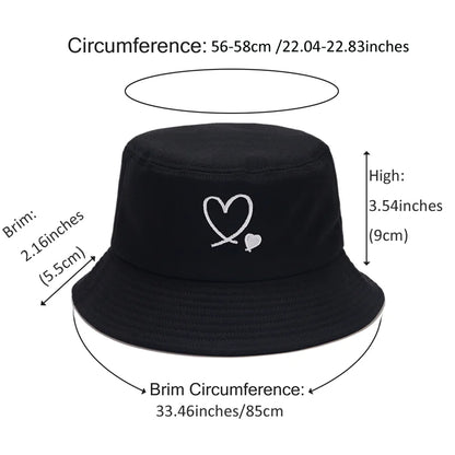 Men And Women's Bucket Hat with Heart Embroidery Bucket Hats Fisherman Caps