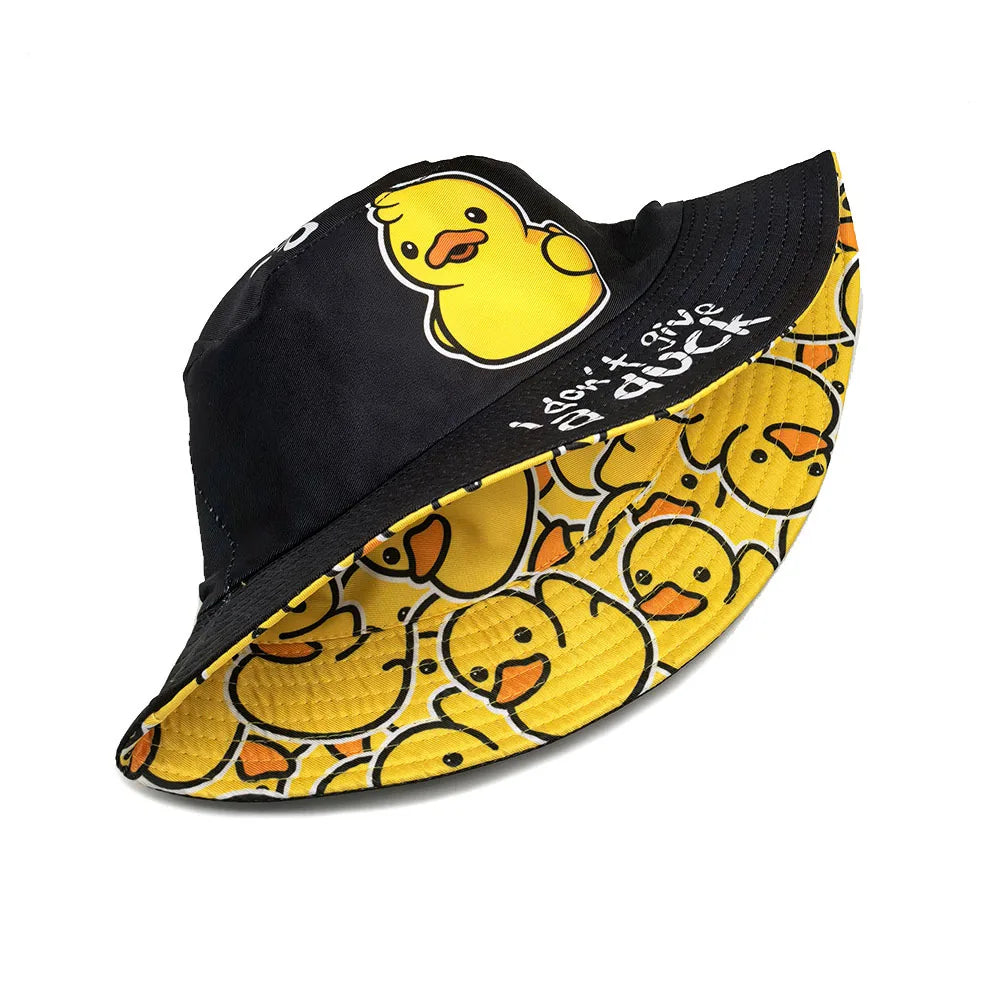 Double-sided Yellow Duck Print Pattern Panama Summer Sunscreen Fisherman Cap Bucket Hat