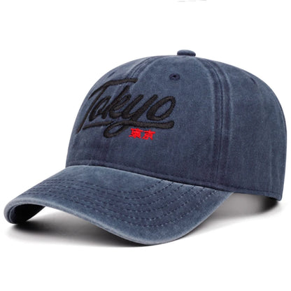 Tokyo Letter Embroidery Washed Soft Top Cowboy Baseball Cap Men Women
